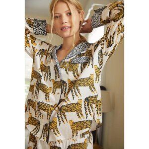 Anthropologie x Marcello Velho Flannel pajama top leopard graphic print M Petite